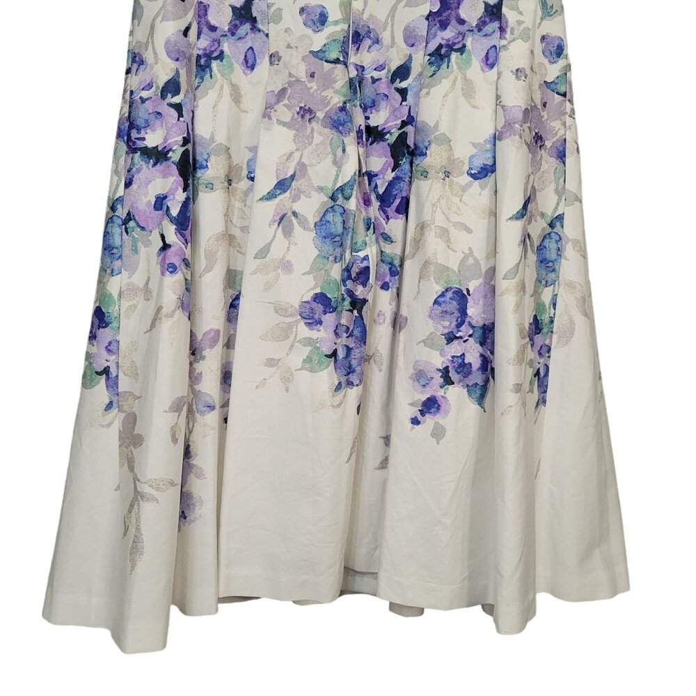 LRL Ralph Lauren Size 10 Dress Floral Fit Flare Pleated Full Skirt Purple Blue - Picture 7 of 11